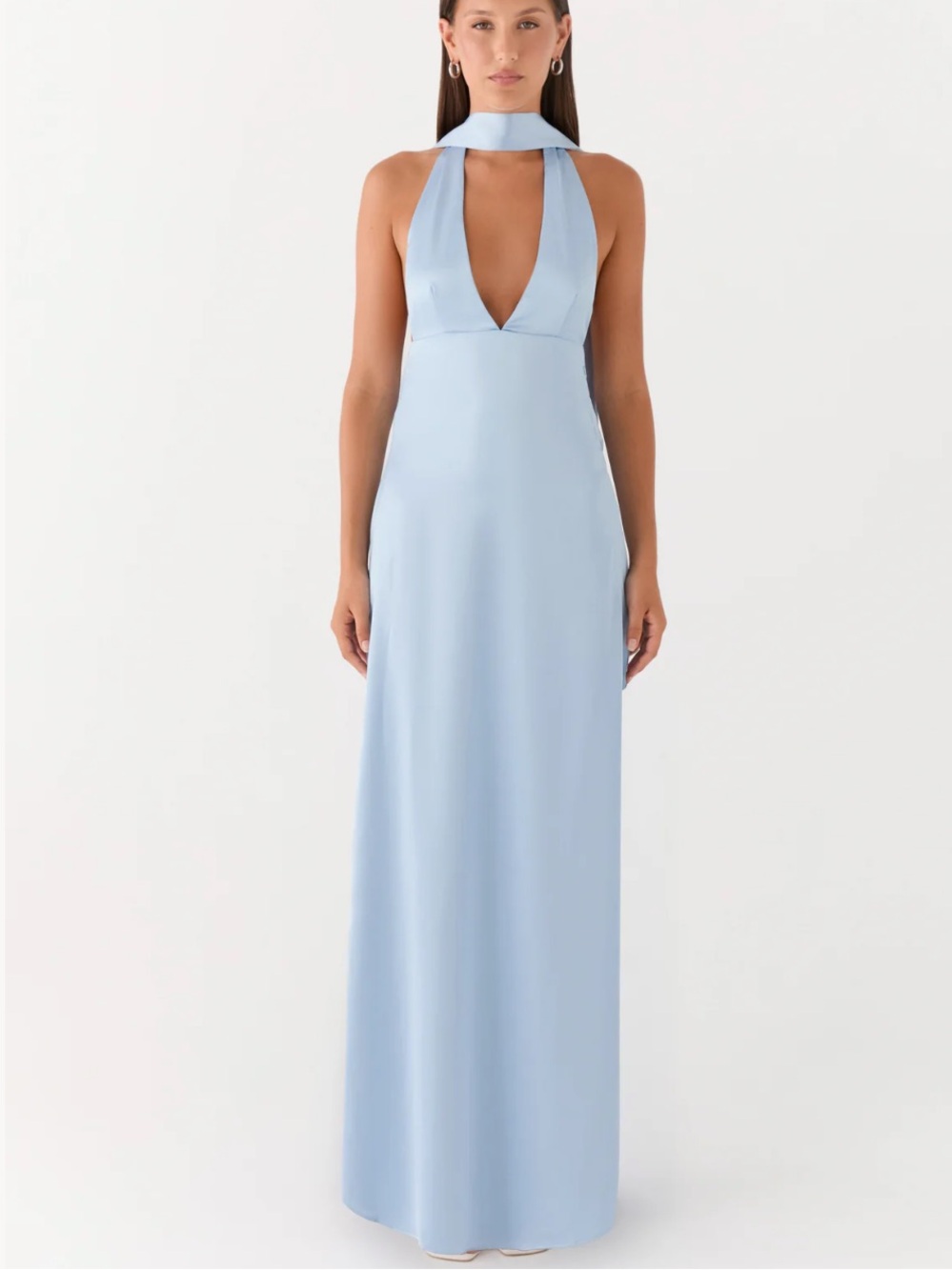 Peppermayo Alicia Satin Halter Maxi Dress | Baby Blue | 4 | NWT